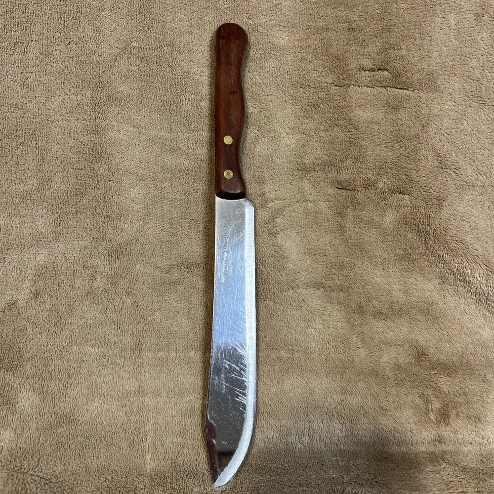 Vintage 60s Ekco‎ Eterna Stainless Steel Butcher Knife with Wood Handle Kitchen